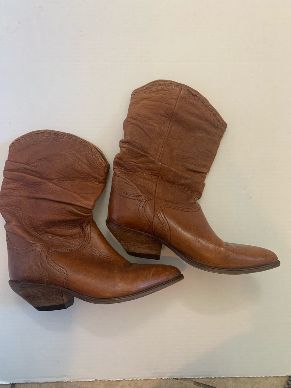 Women's Slouchy Tan Leather Western Heeled Boots